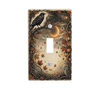 Plaque d'interrupteur à bascule gothique automne corbeau et hibou Halloween | Feuilles d'automne, horizon nocturne, toiles d'araignée, hibou, forêt mystique, gothique savant, décoration murale