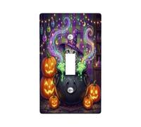 Plaque d'interrupteur à bascule, motif chat sorcière magique | Chapeau de sorcière, chaudron, jack-o-lanterne, potion lumineuse, atmosphère magique, décoration d'automne
