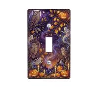 Plaque d'interrupteur à bascule Motif hibou et citrouilles d'Halloween | Citrouilles lumineuses, fantômes éthérés, forêt mystique, décoration saisonnière d'automne, thème de nuit fantaisie