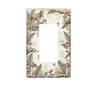 Plaque d'interrupteur à bascule simple en plastique beige - Motif âne - Champignons rustiques - Fougères - Taille standard - Décoration pour nouvel appartement, maison, chambre à coucher, bureau