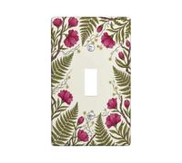 Plaque d'interrupteur à bascule vintage botanique fougère et fleur | Illustration botanique, fleurs de pêche, fronts de fougère vertes, esthétique vintage, décoration rustique