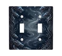 Plaque d'interrupteur double motif dragon - Forêt mystique - Étoiles d'Halloween - En plastique noir - Taille standard - Décoration pour la maison, le salon, la chambre à coucher, la salle de bain