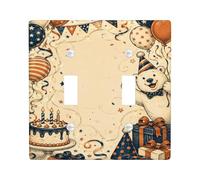 Plaque d'interrupteur double motif ours - Boules flottantes fantaisistes - Gâteau d'anniversaire - Plastique beige - Taille standard - Décoration pour la maison, le salon, la chambre à coucher, la
