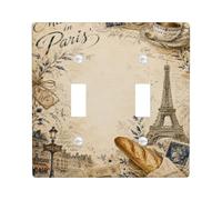 Plaque d'interrupteur double tour de Paris - Vintage rustique - Tasse à café à pain - En plastique beige - Taille standard - Pour maison, salon, nouvel appartement