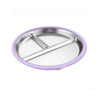 Plaque divisée en acier inoxydable avec bord scellé en silicone pour une isolation thermique et un positionnement sûr pendant le service de nourriture chaude (violet clair)