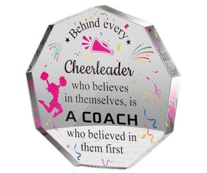 Plaque en acrylique - Cadeau de coach de pom-pom girl - Cadeau essentiel - Décoration de table de bureau - Idée de Noël - Rose - 10 x 10 cm
