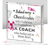 Plaque en acrylique pour coach de pom-pom girl - Cadeau essentiel - Décoration de table de bureau - Idée de Noël (rose, 15 x 15 cm, carré)