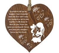 Plaque en bois à suspendre en forme de cœur avec inscription « Proud of You » - Cadeau d'anniversaire pour mère et fille - En bois foncé - Décoration faite à la main pour maman et papa