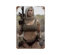 Plaque en métal 20,3 x 30,5 cm - Fille armée avec pistolet - Décoration murale (8)