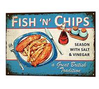Plaque en métal 20,3 x 30,5 cm Fish & Chips - Plaque en métal vintage rétro pour pub, bar, cuisine, café