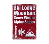 Plaque en métal avec inscription « Ski Lodge Mountain Snow Winter Alpine
