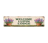 Plaque en métal avec inscription « Welcome Lupin Lodge »