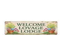 Plaque en métal avec motif Welcome Lovage Lodge
