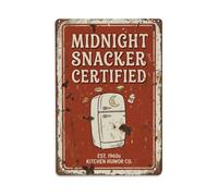 Plaque en métal certifiée Midnight Snacker | Plaque murale ronde de style vintage pour café, bar, bureau, maison, jardin, porte d'entrée, chambre à coucher