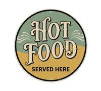 Plaque en métal de style vintage Hot Food Served Here - Décoration murale pour café, club, jardin - 20,3 x 20,3 cm