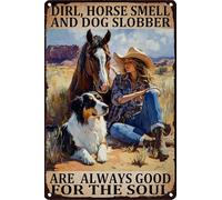 Plaque en métal Dirl Horse Smell And Dog Slobber Are Always Good For The Soul pour la maison, le bureau, la cour, le café - 20,3 x 30,5 cm