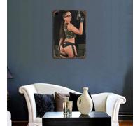 Plaque en métal - Fille glamour sexy avec pistolet - Peinture murale en fer blanc 30,5 x 20,3 cm (4)