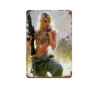 Plaque en métal - Fille militaire sexy avec pistolet - Peinture murale en fer blanc 30,5 x 20,3 cm (4)