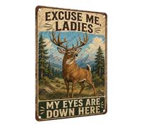 Plaque en métal pour femme, motif cerf, décoration murale vintage « My Eyes Are Down Here » pour cabine, lodge, salle de jeux, 30 x 40 cm