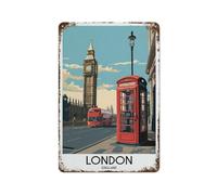 Plaque en métal représentant Londres, affiche de voyage, peinture sur fer, art chic, décoration murale, style 20 x 30 cm