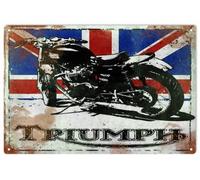 Plaque en métal rétro avec drapeau britannique, moto Triumph, pub, bar, décoration murale pour maison, cuisine, restaurant - 30,5 x 40,6 cm
