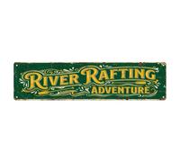 Plaque en métal River Rafting Adventure | Plaque murale ronde de style vintage de 10,2 x 40,6 cm pour café, club, bar, bureau, maison, jardin, porte d'entrée