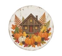 Plaque en métal rustique avec inscription « Pumpkin Woods Lodge » | Décoration murale ronde en métal pour café, club, jardin, 20,3 x 20,3 cm