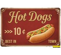 Plaque en métal vintage avec inscription « Hot Dogs » - Décoration murale amusante pour maison, cuisine, bar, restaurant, café, pub - 30,5 x 20,3 cm