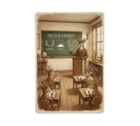 Plaque en métal vintage avec motif de rennes mignons | Plaque murale ronde en métal pour café, club, jardin, 20,3 x 30,5 cm