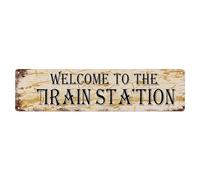 Plaque en métal vintage avec motif « Welcome To The Train Station » pour café, bar, pub, maison, décoration murale, 10,2 x 40,6 cm