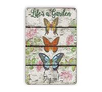 Plaque en métal vintage avec papillon et fleur, décoration de jardin, « Life's A Garden », affiche en étain pour maison, cour, ferme, bricolage, décoration murale, 30,5 x 40,6 cm