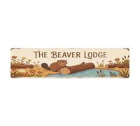 Plaque en métal vintage Castor Farm Scène The Beaver Lodge
