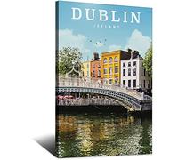 Plaque en métal vintage en étain Irlande Dublin Halfpenny Bridge - Décoration murale de voyage - Pour café, bar, chambre à coucher, maison - 14 x 20 cm