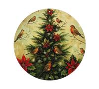 Plaque en métal vintage en forme de sapin de Noël avec rouge-gorges rouges pour maison, bar, café, cuisine, buanderie, décoration murale - 20,3 x 20,3 cm