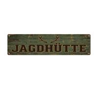 Plaque en métal vintage Jagdhuette Antlers for Hunting Lodge | Plaque ronde de style vintage de 10,2 x 40,6 cm pour décoration murale pour café, club, bar, bureau, jardin, porte d'entrée
