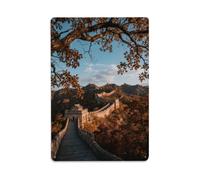Plaque en métal vintage Motif paysage Grande Muraille de Pékin | Plaque ronde de style vintage de 20,3 x 30,5 cm pour décoration murale pour café, club, bar, bureau, jardin, porte d'entrée