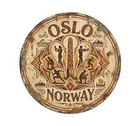 Plaque en métal vintage Oslo Norvège - Décoration murale pour café, club, jardin - 20,3 x 20,3 cm