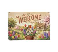 Plaque en métal « Vintage Welcome » Robin Fresh Blooms