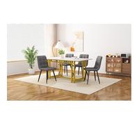 Plaque épaissie120x70cm table de salle à manger en or avec 4 chaises table de cuisine moderne chaise de salle à manger en lin gris