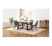 Plaque épaissie120x70cm table de salle à manger noire avec 4 chaises table de cuisine moderne chaise de salle à manger en lin gris