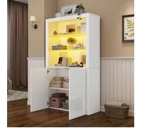 Plaque épaissieBuffet canapé 100 x 35 x 170 cm, armoire de rangement brillante, vitrines avec éclairage LED, étagère en verre trem