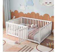 Plaque épaissieLit d'enfant 140 x 200, plancher en bois Cadre de lit avec clôture et porte, Blanc (Anciens SKUs WF321564AAW)