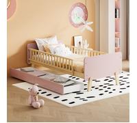 Plaque épaissieLit d'enfant 90x190 avec 2 tiroirs, lit simple en bois massif avec sommier à lattes, rose