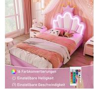 Plaque épaissieLit rembourré, 90 x 200 cm, sans matelas, lumière ambiante télécommandée, lit avec 2 tiroirs, lit princesse en form