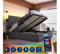Plaque épaissieLit rembourré Rangement Lit double LED App-Control Lit avec fonction de recharge USB Type C, Rangement & Tête de li