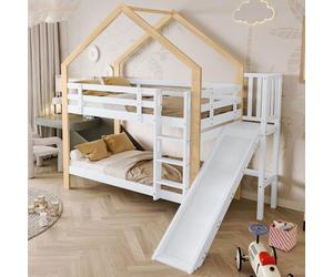 Plaque épaissieLit superposé avec toboggan et échelle d'angle à trois étages, lit maison avec dispositif anti - chute, lit bébé, c