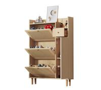 Plaque épaissieNouveau meuble à chaussures en bois en rotin épaissi et design moderne - pour entrées étroites - 3 portes et 1 tiro
