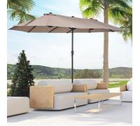 Plaque épaissieParasol Outsunny Parasol double avec manivelle ovale 460 x 270 x 240 cm en café clair pour jardin et terrasse
