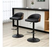 Plaque épaissieSet de 2 tabourets de bar chaises de bar pivotantes avec pieds hauteur réglable en cuir synthétique bois 48 x 49,5