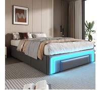 Plaque épaissieSommier 90X200 avec tiroirs, lit en cuir PU sans tête de lit Avec bande lumineuse LED, sommier à lattes métalliques